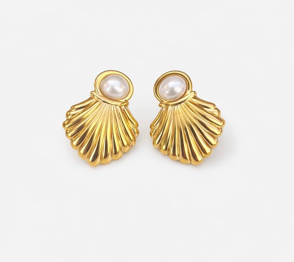 Gold-tone shell earrings