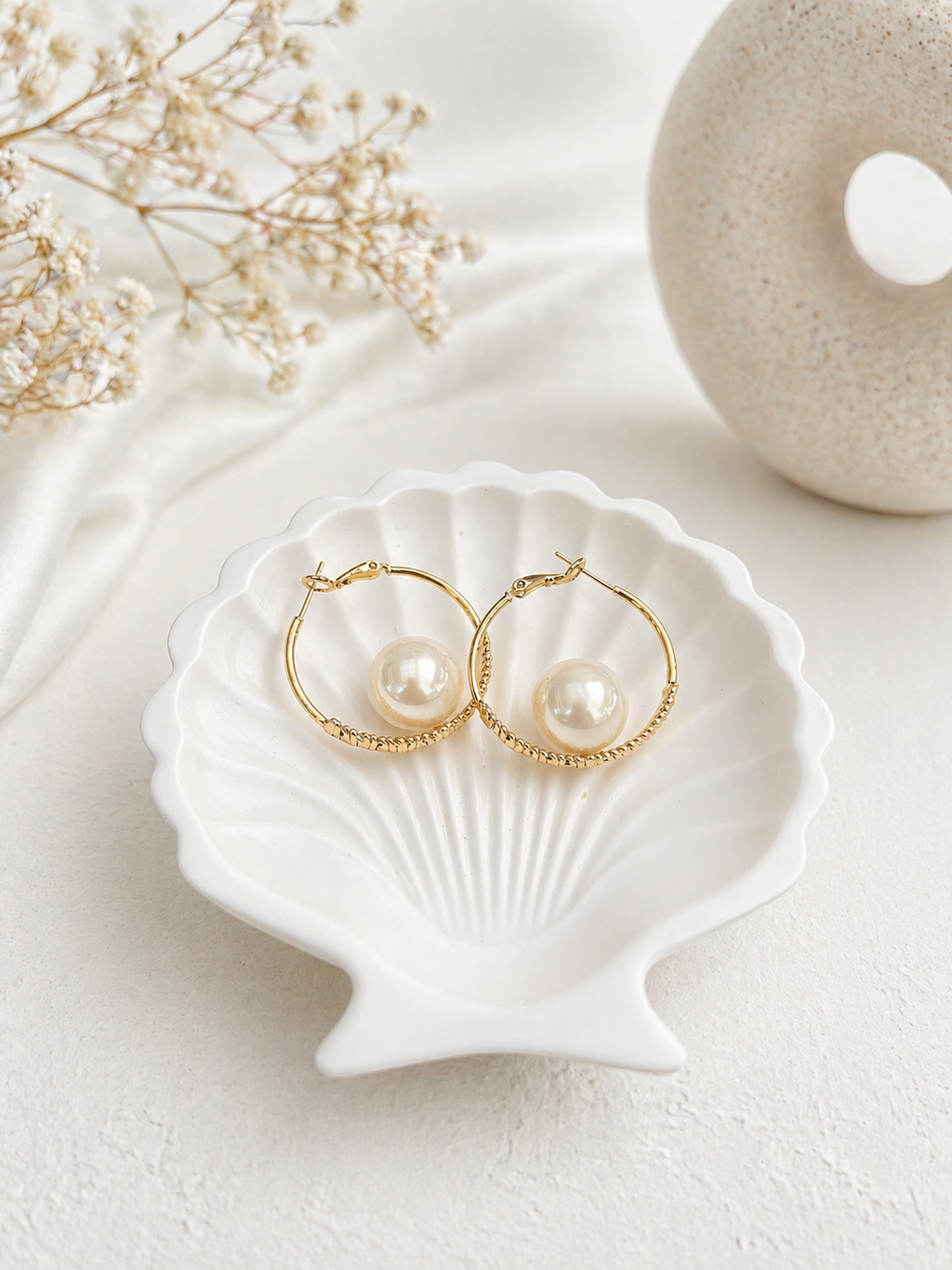 Gold Hoop with Pearl Accent