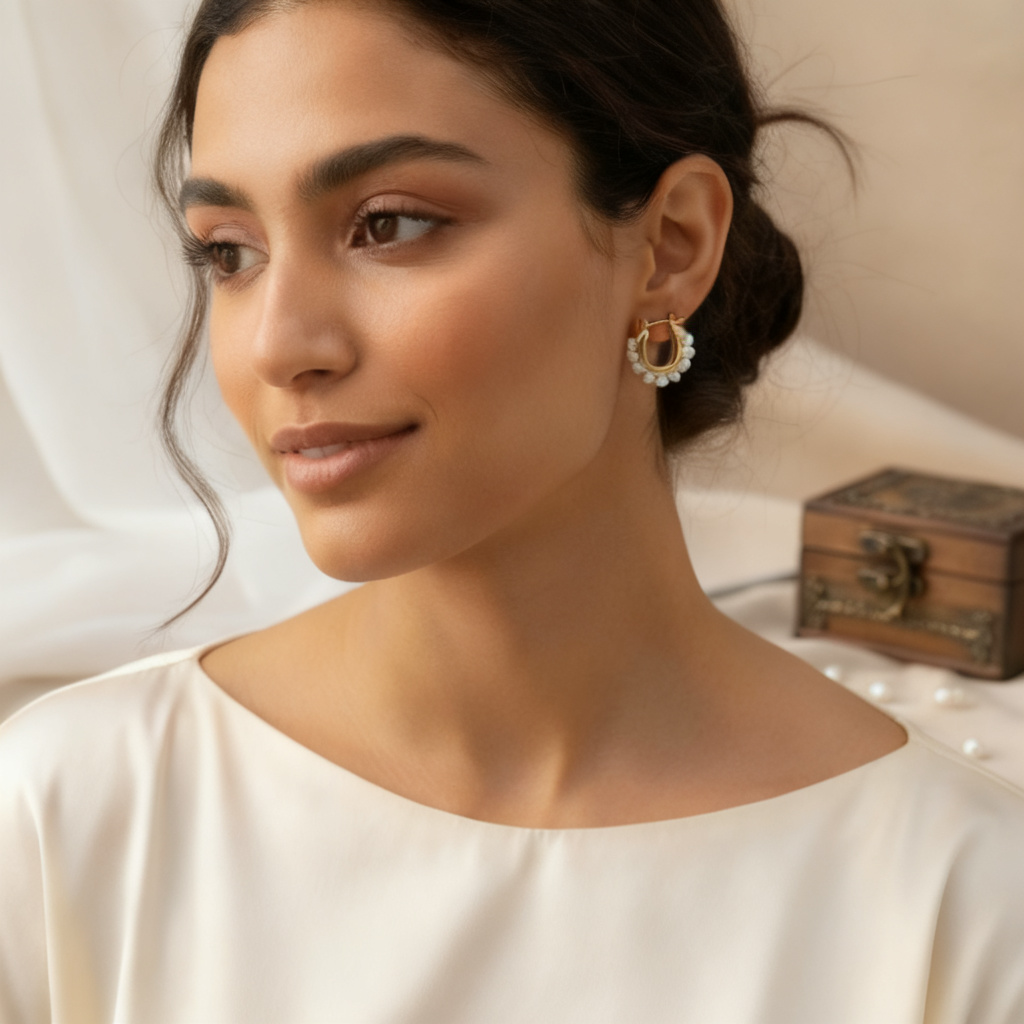 Pearl bloom Hoop Earring