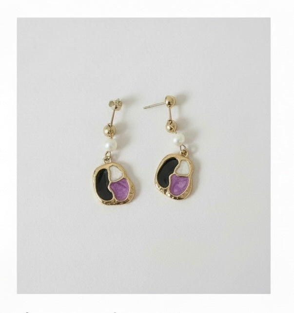 Enamel Drop Earrings with Pearl Accente product